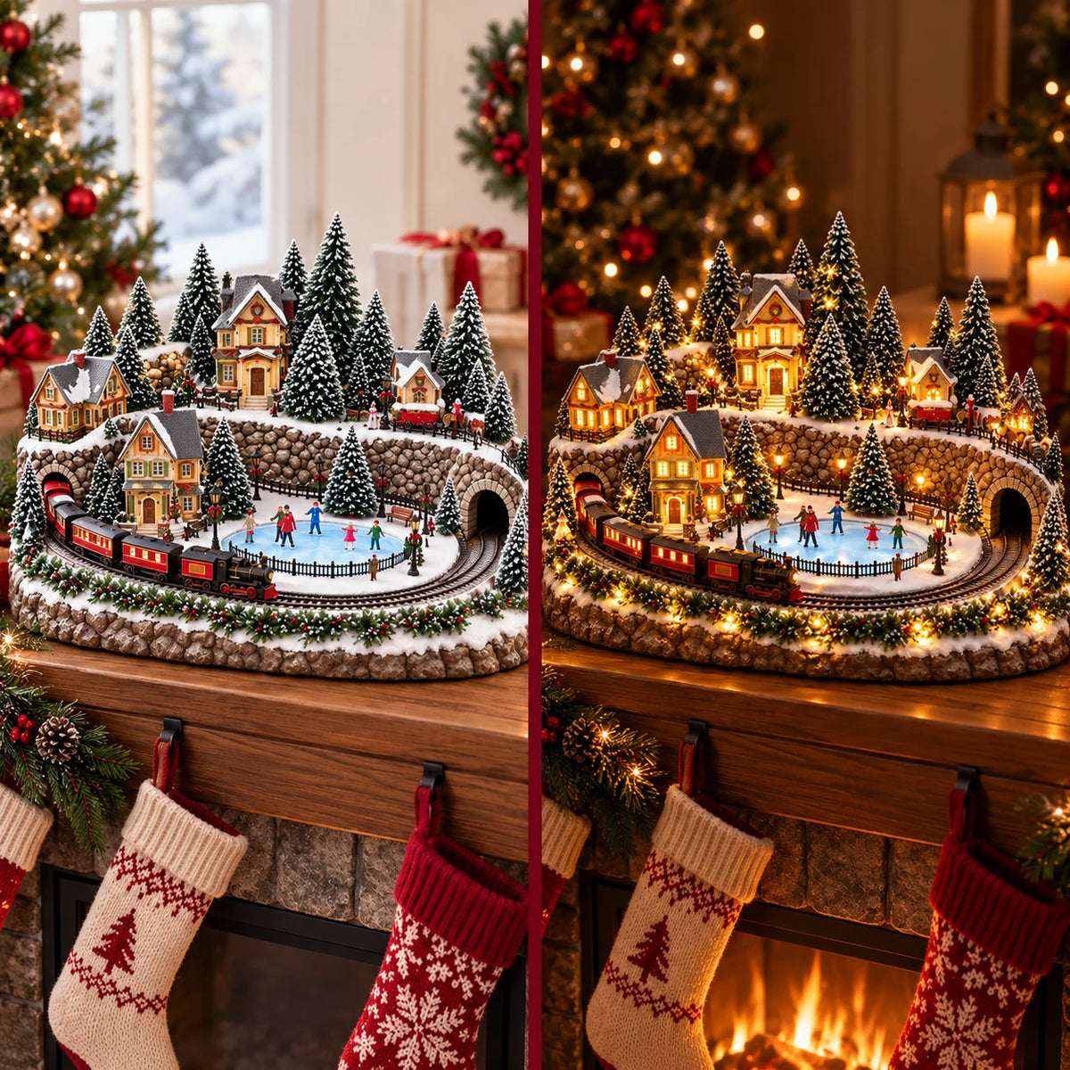 🔥 Last Day 40% Off 🔥 Animated Holiday Train & Ice Rink Scene ✨