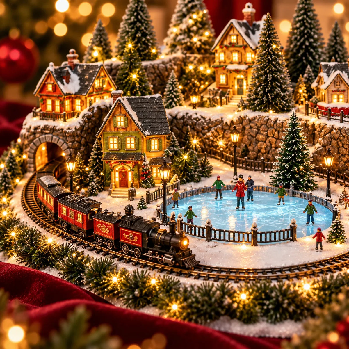 🔥 Last Day 40% Off 🔥 Animated Holiday Train & Ice Rink Scene ✨