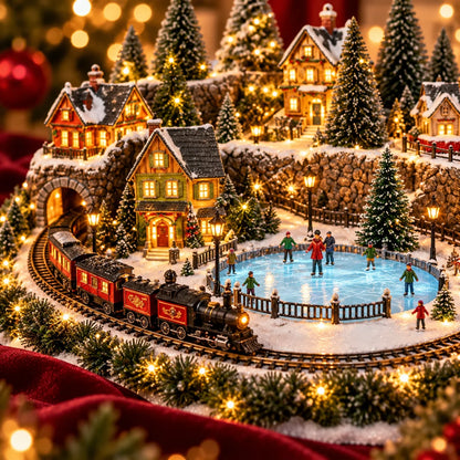 🔥 Last Day 40% Off 🔥 Animated Holiday Train & Ice Rink Scene ✨