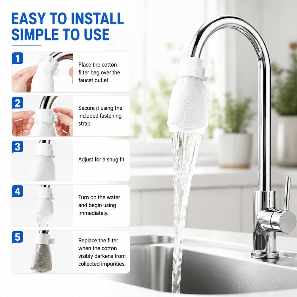 ✨Faucet Filter Cotton Bags - Universal, 100 PCS Splash-Proof Faucet Filter Set
