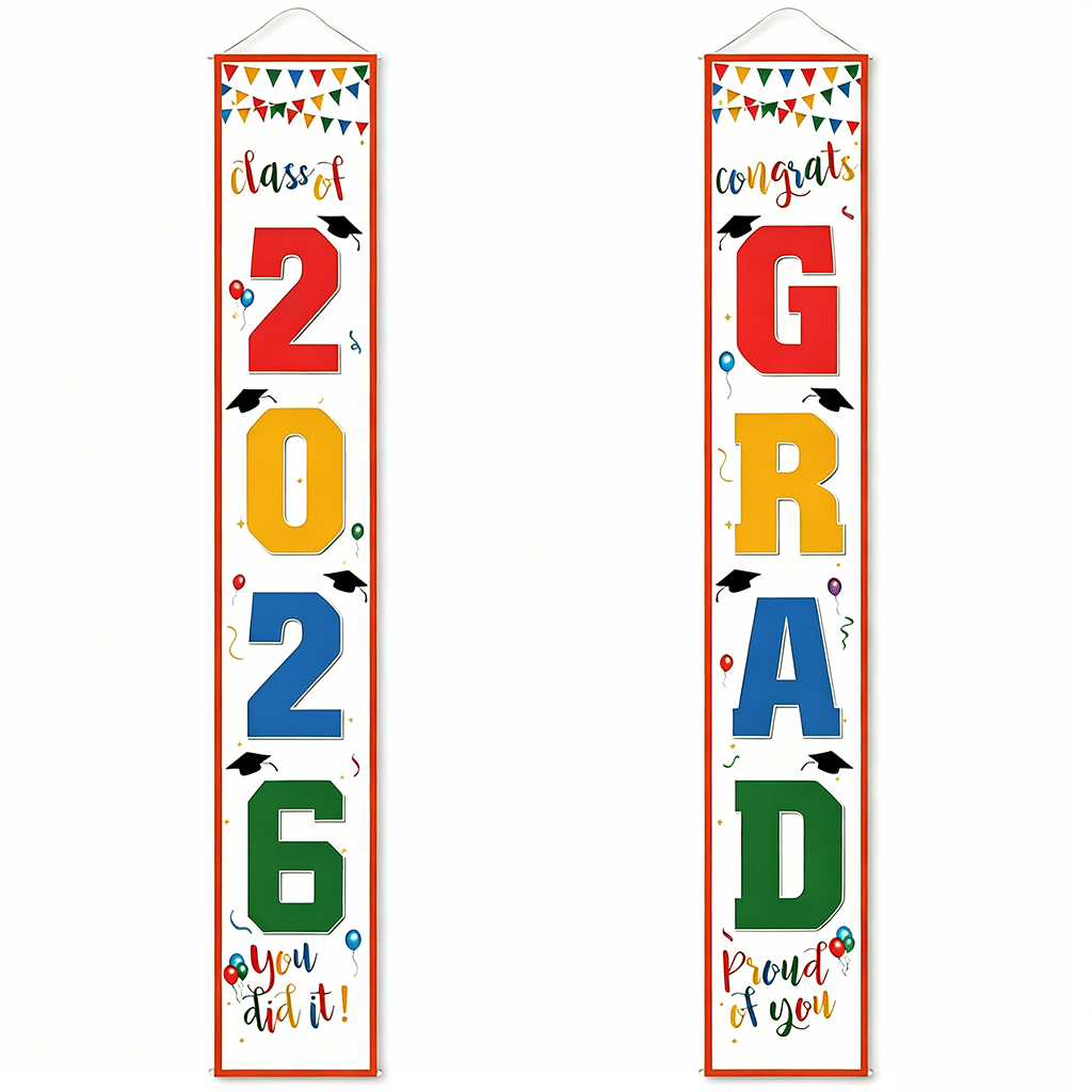 🎓Class of 2026 Graduation Banner 11.8" x 70.87" | Congrats Grad Front Door Porch Decor for Graduation Party (✨Set of 2)