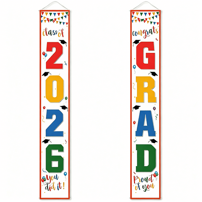 🎓Class of 2026 Graduation Banner 11.8" x 70.87" | Congrats Grad Front Door Porch Decor for Graduation Party (✨Set of 2)