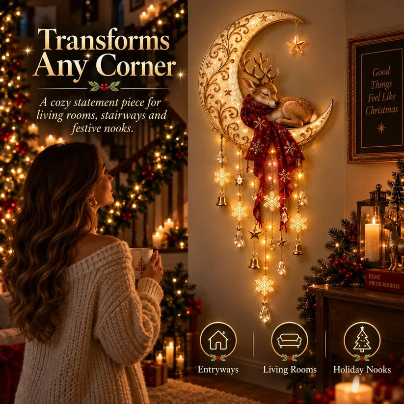 🦌🌙 Moonlit Deer Starfall Wall Light™ – Lighted Christmas Wall Decor