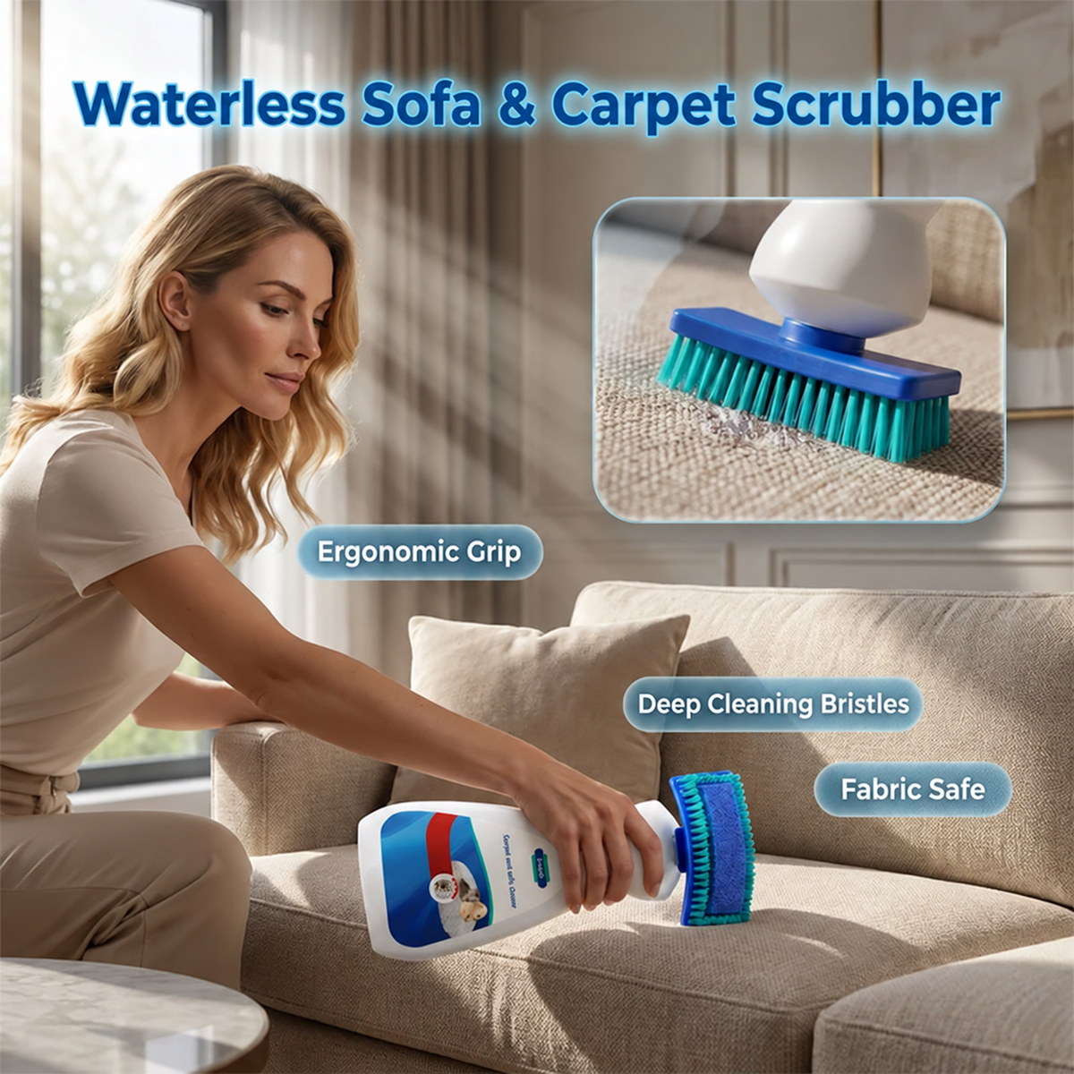 No-Wash Carpet & Sofa Cleaner with Brush
