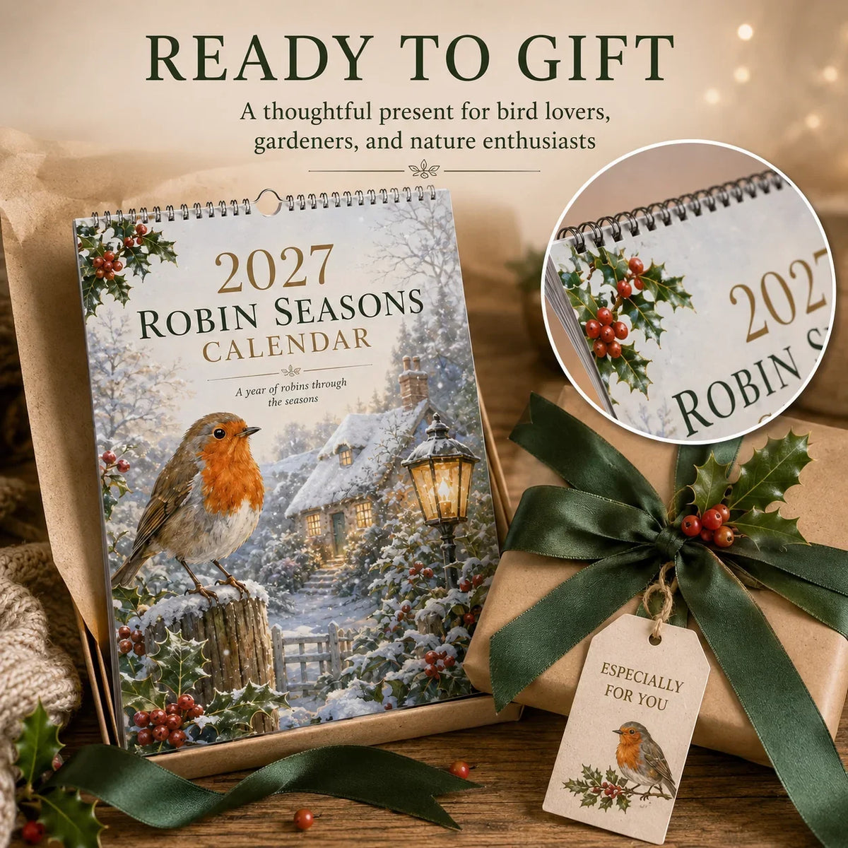 2027 Robin Seasons Calendar – British Countryside Garden Bird Wall Calendar & Gift for Bird Lovers