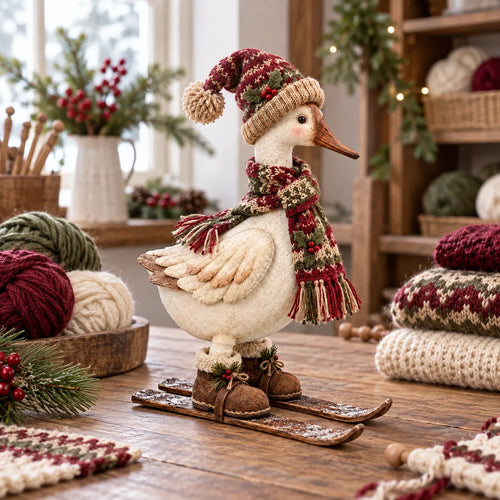 Vintage Christmas Skiing Goose Figurine