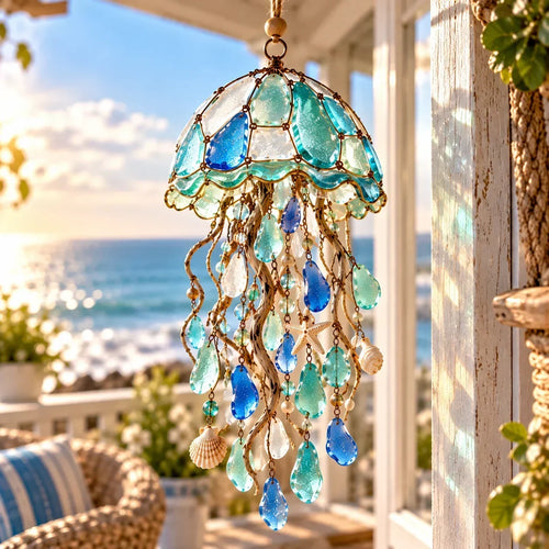🌊✨ Sea Glass Coastal Charms – Handcrafted Ocean Suncatcher Hanging Ornament Collection