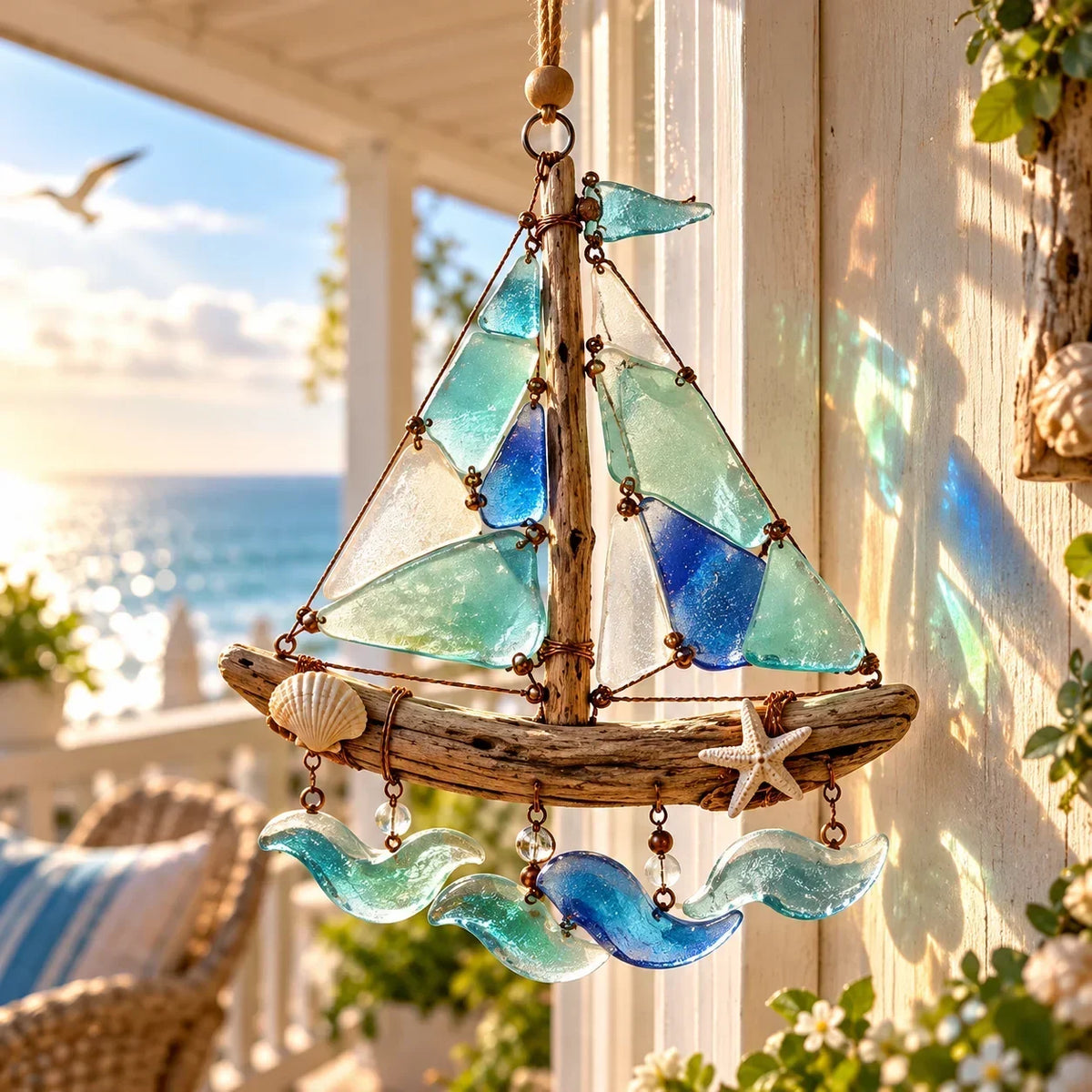 🌊✨ Sea Glass Coastal Charms – Handcrafted Ocean Suncatcher Hanging Ornament Collection
