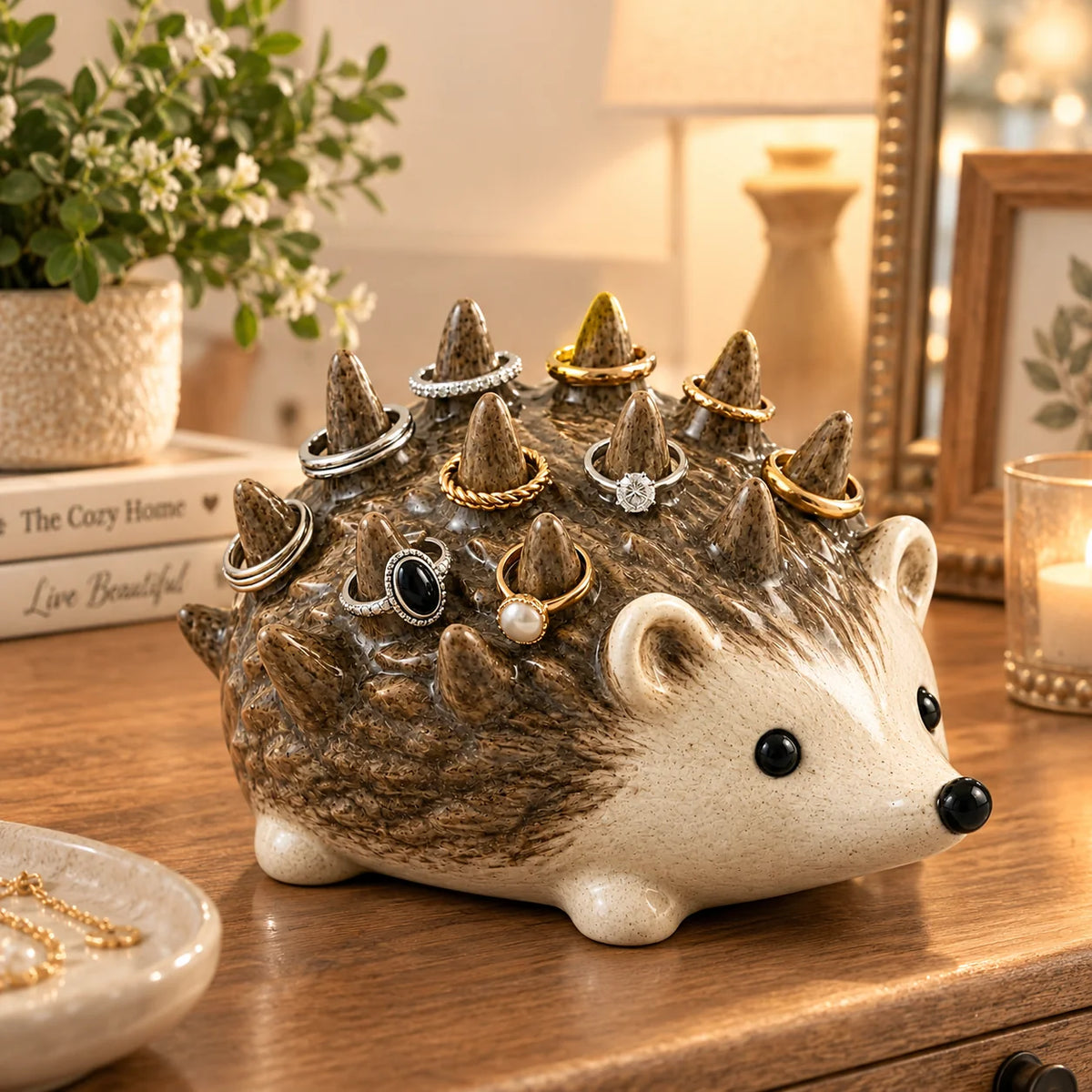 ✨ Cute Resin Hedgehog Ring & Trinket Holder