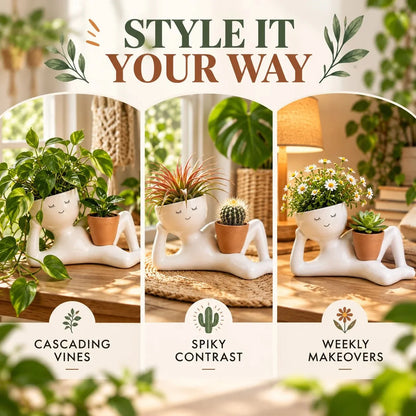 😴 The Lazy Lounger Ceramic Planter | The Desk Buddy Your Plants Deserve 🌿