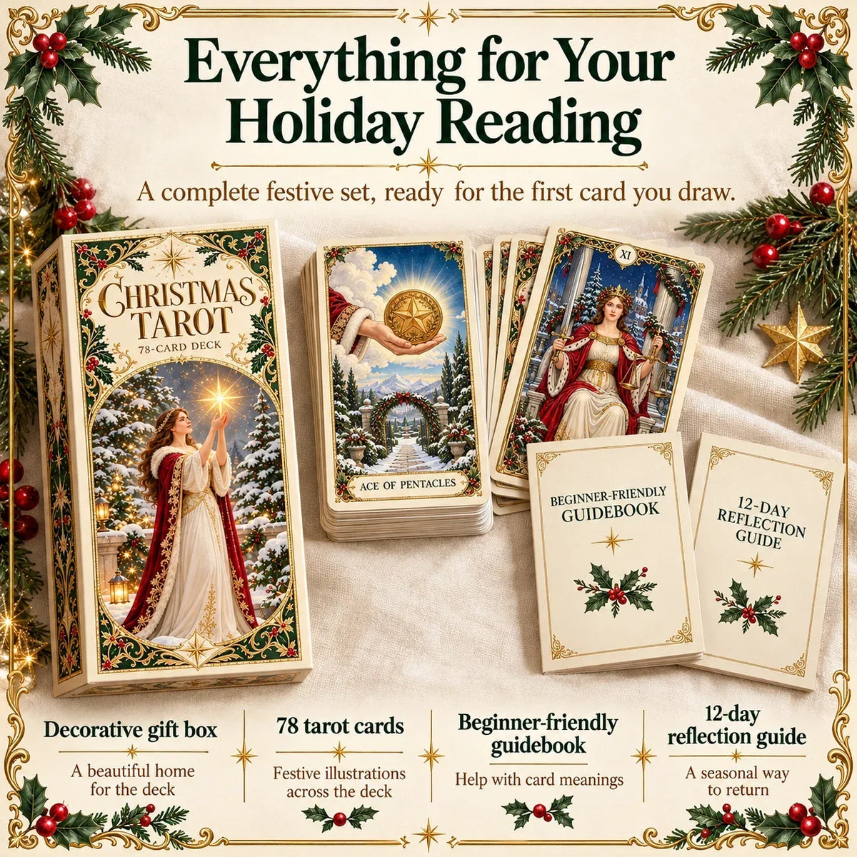 Last Day 49% OFF🎉-🔮 Yuletide Tarot Deck | 78 Festive Cards & A Guided 12-Day Holiday Ritual