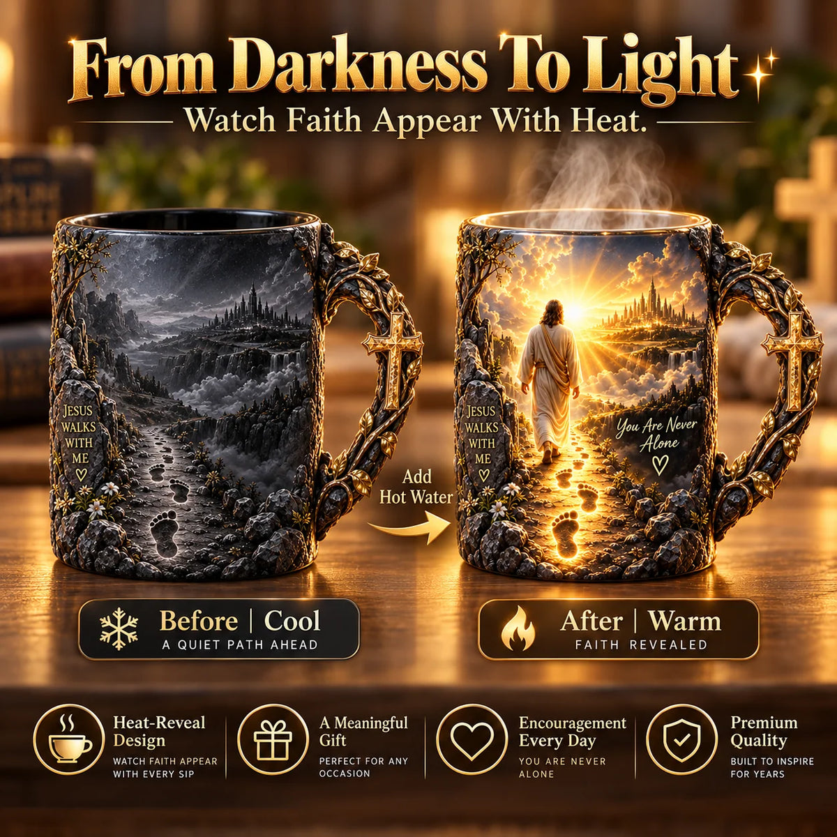 🔥Last Day 49% OFF🔥✝️ Jesus Walks With Me™ – Heat-Reveal Faith Mug | You Are Never Alone🔥