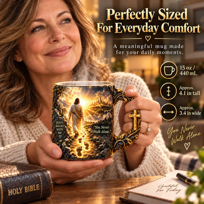 🔥Last Day 49% OFF🔥✝️ Jesus Walks With Me™ – Heat-Reveal Faith Mug | You Are Never Alone🔥