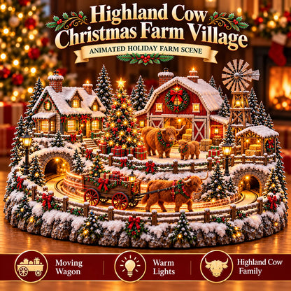 🐮 Highland Cow Christmas Farm Village – Animated Holiday Scene