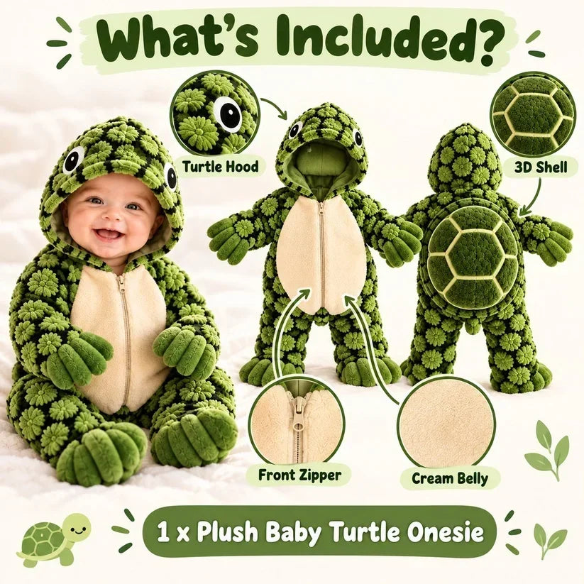 🐢 Ultra-soft Baby Turtle Onesie – Cozy & Warm, Skin-friendly Plush, Easy-zip Diaper Changes & Adorable 3d Shell Design