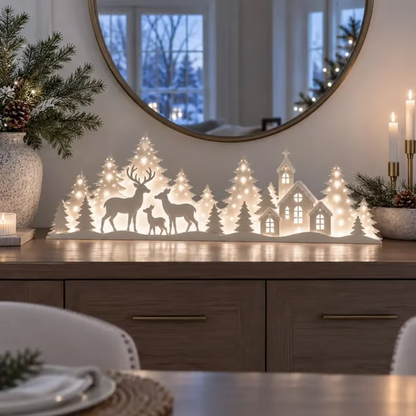 🦌 Illuminated Christmas decorations for the window – reindeer & village | 2-piece LED set ✨