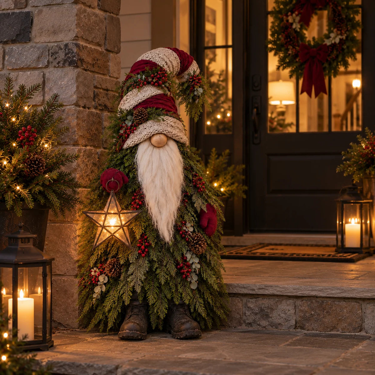Evergreen Star Gnome lighted Christmas woodland decoration