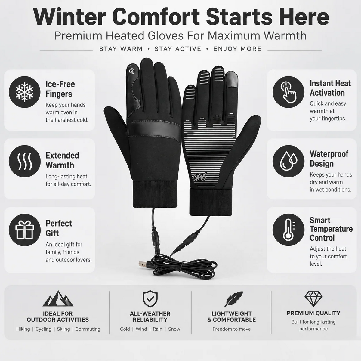 Winter Outdoor Warm Electric Heated Gloves