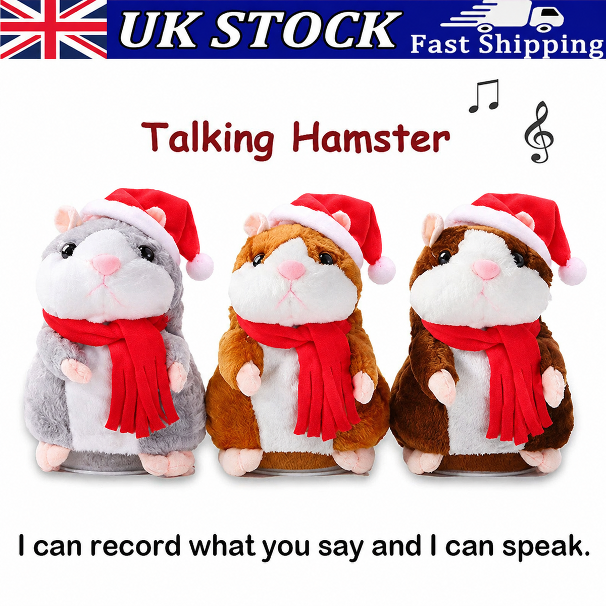 🐹 🐹Last Day Special Price £9.99！✨Talking Hamster Plush – repeats whatever you say, auto head-shaking, hilarious fun for kids & adults.🎁
