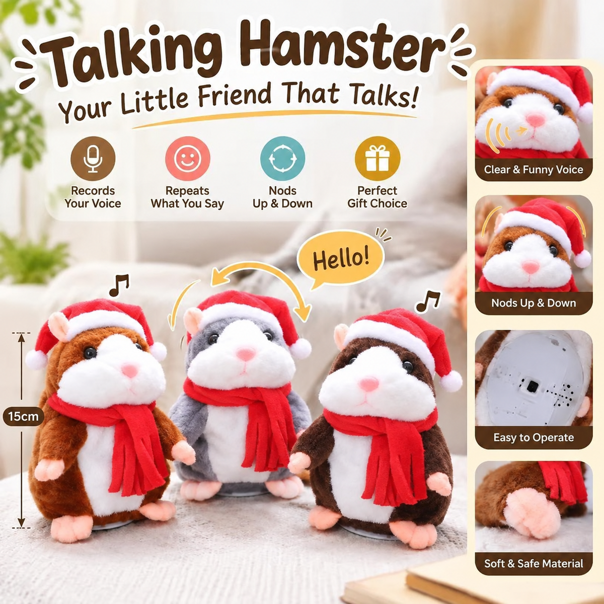 🐹 🐹Last Day Special Price £9.99！✨Talking Hamster Plush – repeats whatever you say, auto head-shaking, hilarious fun for kids & adults.🎁