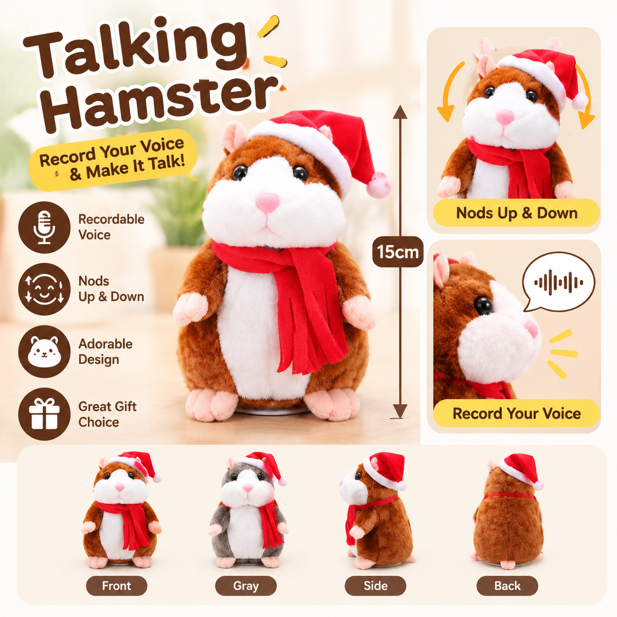 🐹 🐹Last Day Special Price £9.99！✨Talking Hamster Plush – repeats whatever you say, auto head-shaking, hilarious fun for kids & adults.🎁