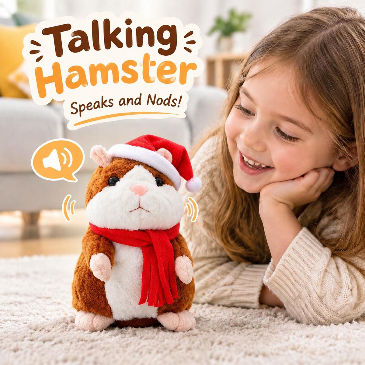 🐹 🐹Last Day Special Price £9.99！✨Talking Hamster Plush – repeats whatever you say, auto head-shaking, hilarious fun for kids & adults.🎁