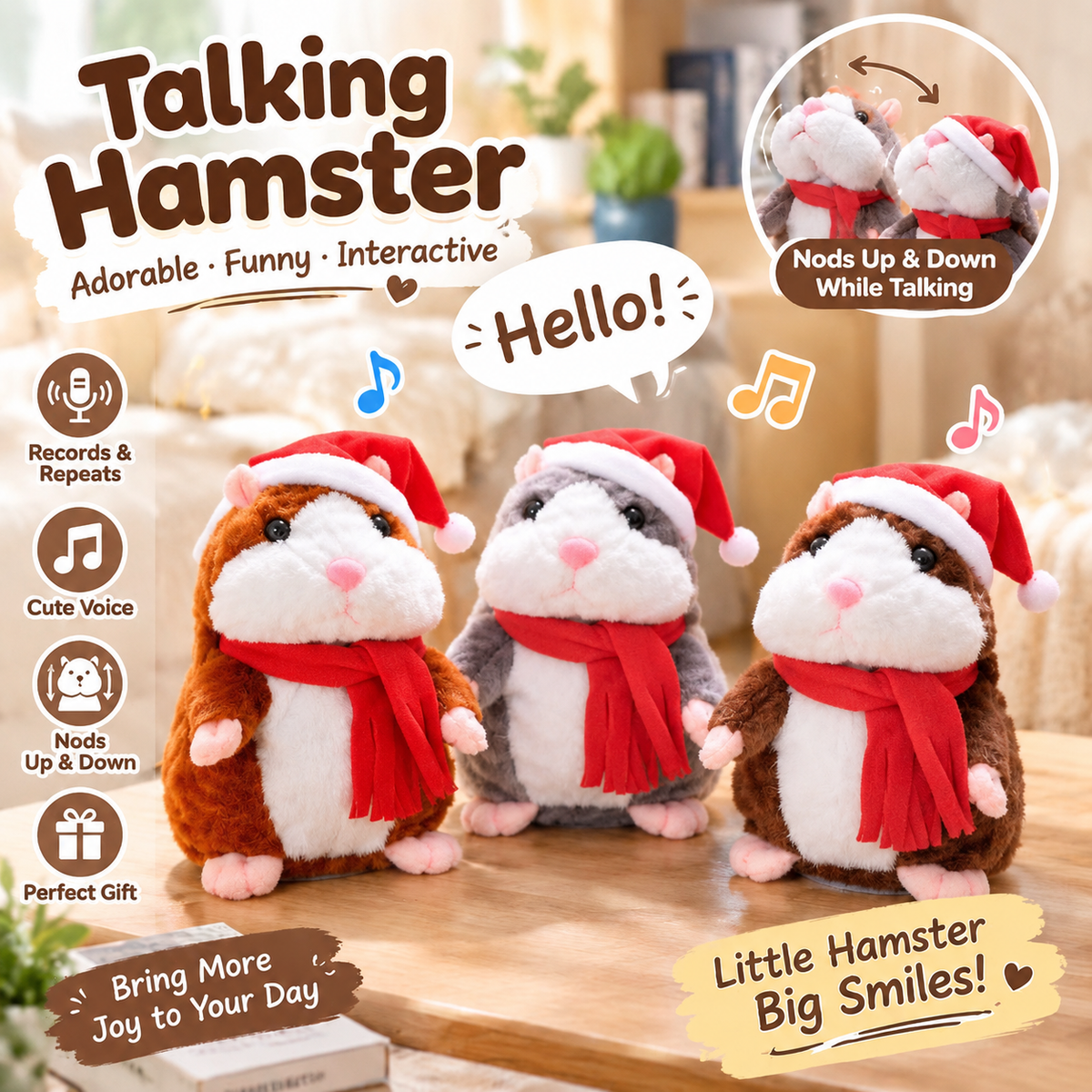 🐹 🐹Last Day Special Price £9.99！✨Talking Hamster Plush – repeats whatever you say, auto head-shaking, hilarious fun for kids & adults.🎁