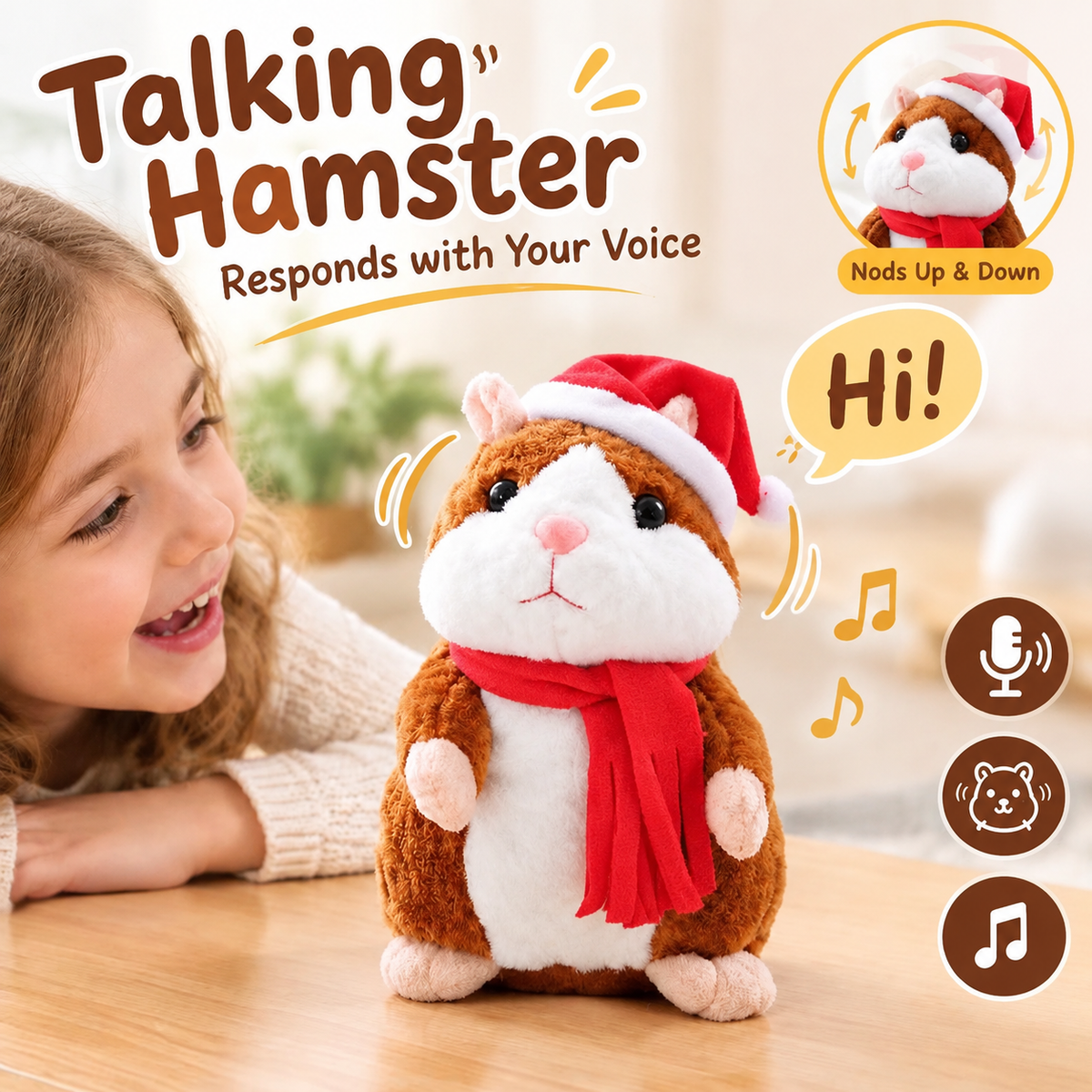 🐹 🐹Last Day Special Price £9.99！✨Talking Hamster Plush – repeats whatever you say, auto head-shaking, hilarious fun for kids & adults.🎁