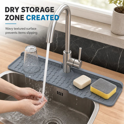⏳Time-Limited Special⏰Silicone Faucet Splash Guard Mat — Drain Fast, Cuttable🧽