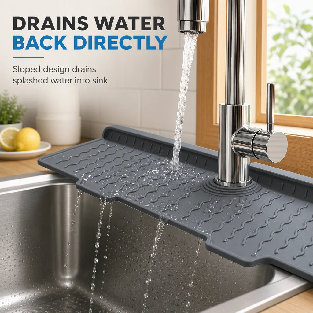 ⏳Time-Limited Special⏰Silicone Faucet Splash Guard Mat — Drain Fast, Cuttable🧽