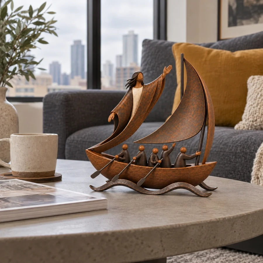 Peace in the Storm Faith Sailboat Sculpture