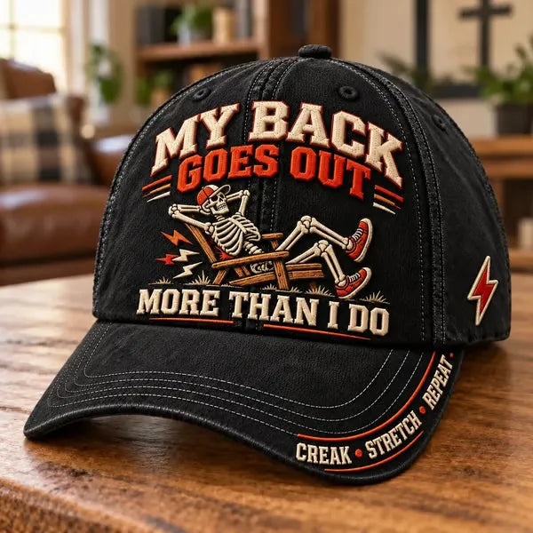 😂 My Back Goes Out More Than I Do Funny Aging Baseball Cap