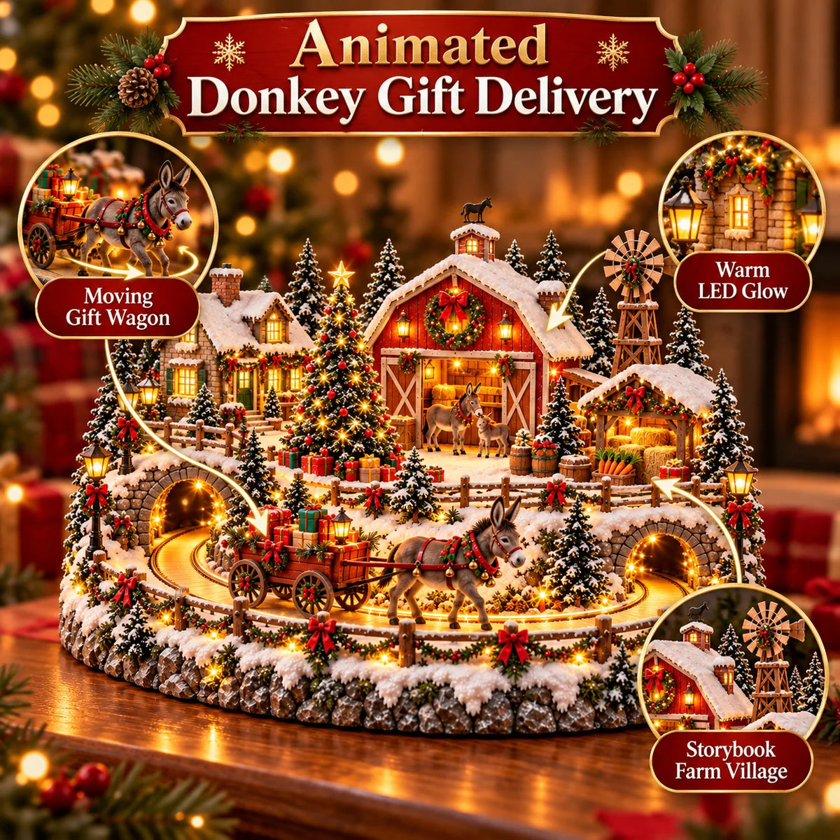 🫏 Animated Christmas Donkey Village | Moving Gift Wagon Holiday Display
