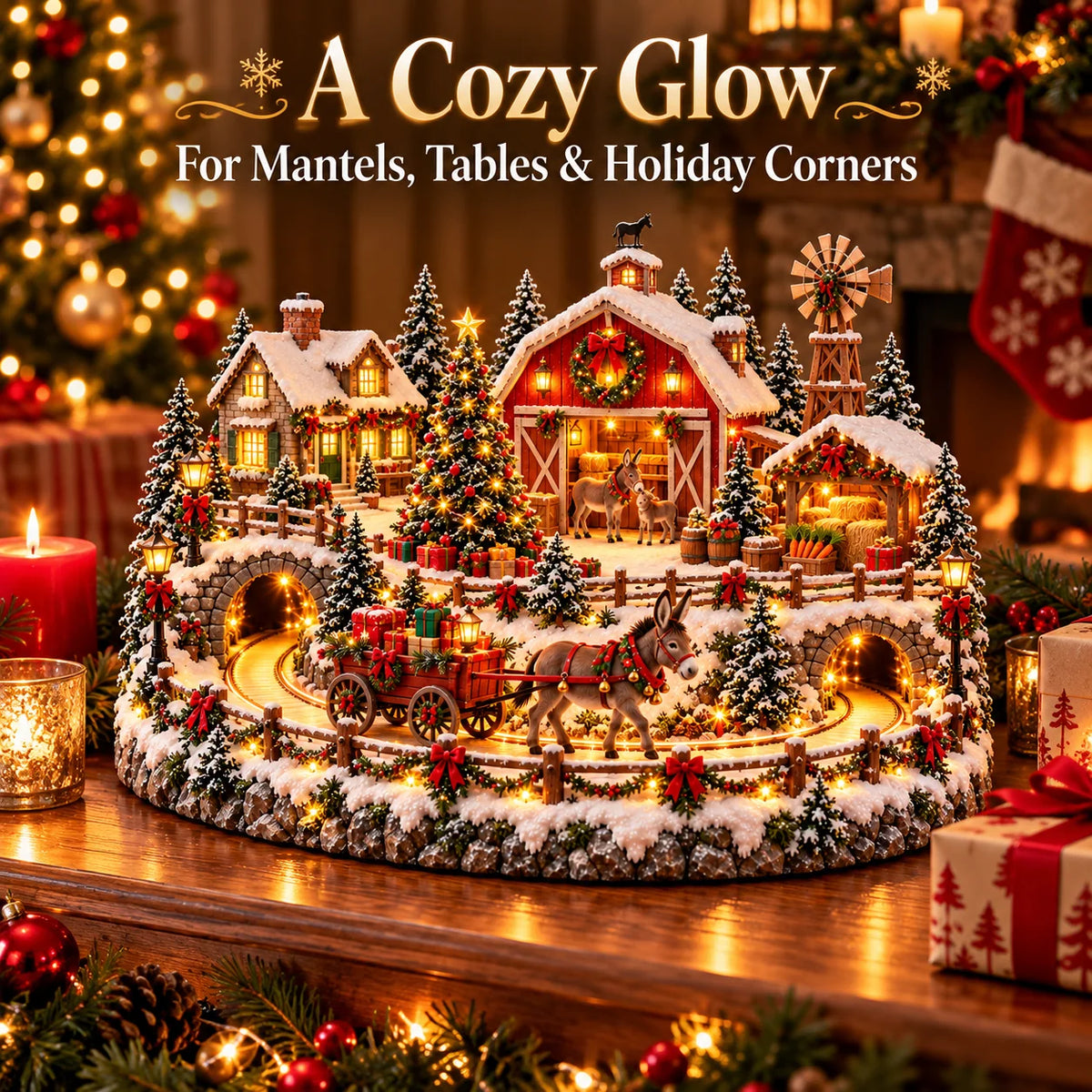 🫏 Animated Christmas Donkey Village | Moving Gift Wagon Holiday Display