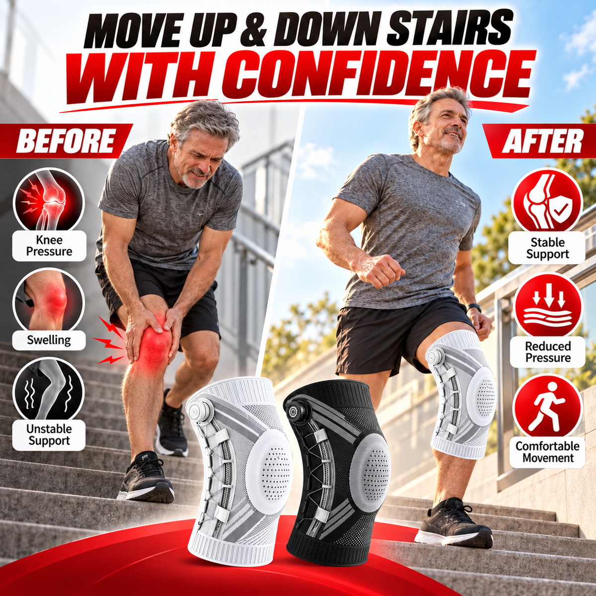 Dial-Adjustable Sports Knee Brace with Alloy Spring Support