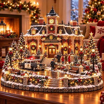 🎄 Christmas Firehouse Village – Warm Led Lights, Vintage Fire Trucks & Cozy Holiday Display