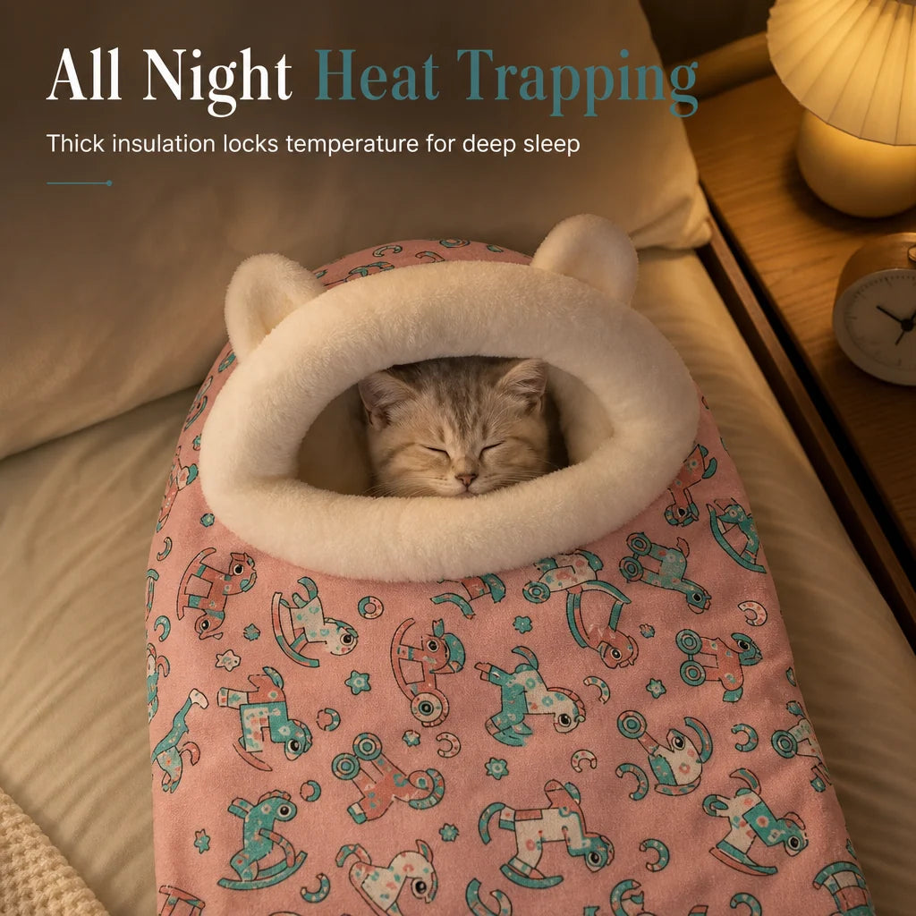 🐱🛏️semi-enclosed Hooded Pet Sleeping Bag Cave Bed | Draft-blocking, Cozy Indoor Winter Rest Spot📦