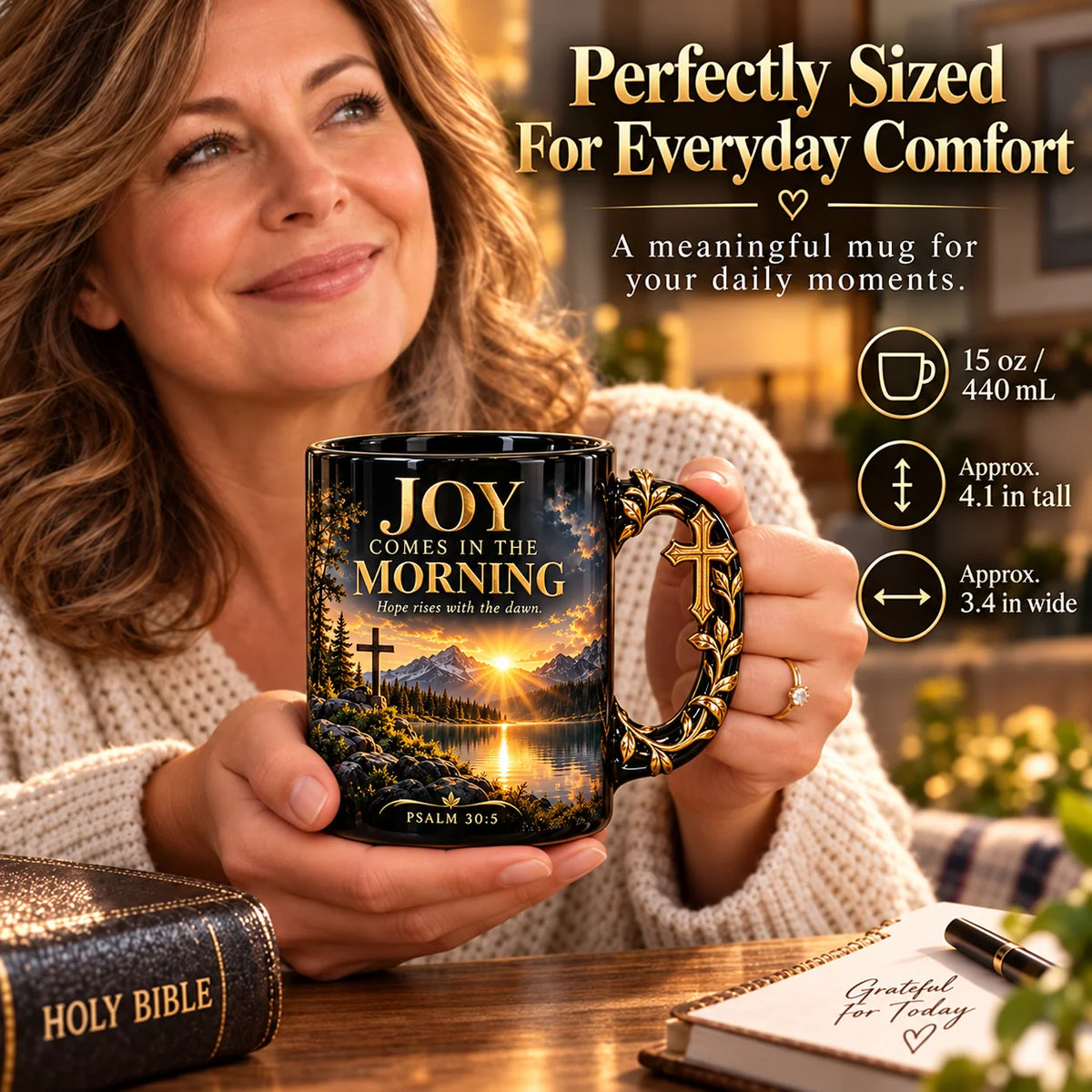 ☀️✝️Joy Comes in the Morning™ Heat-Reveal Ceramic Faith Mug🙏Inspirational Christian Coffee Cup