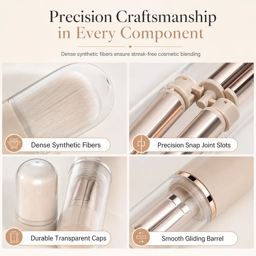 Portable Retractable Makeup Brush Set Multifunctional Travel Cosmetic Tool With Powder Blush And Silicone Lip Brush