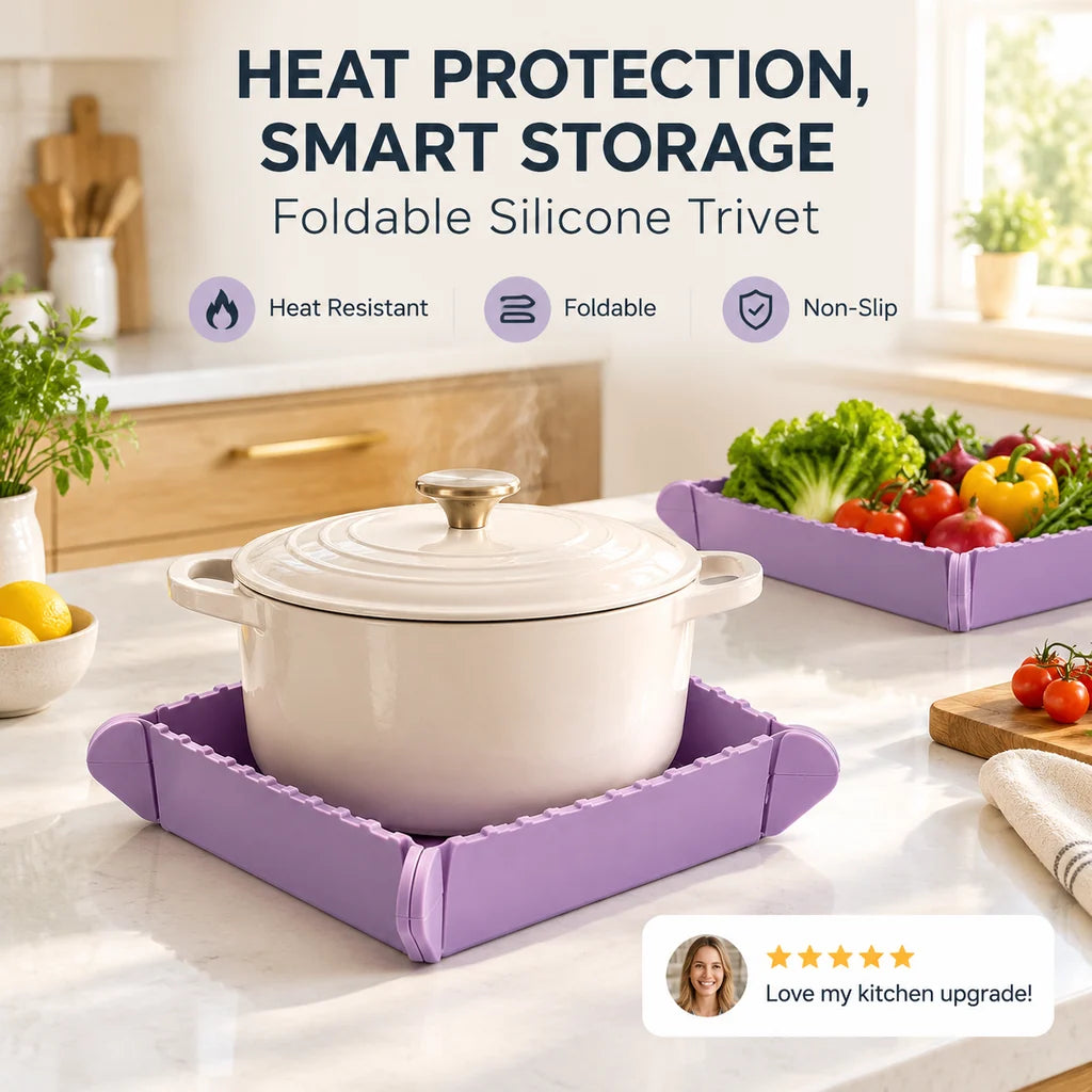 🍳🧲Magnetic Silicone Trivet  | Foldable Pot Mat & Small Kitchen Tray