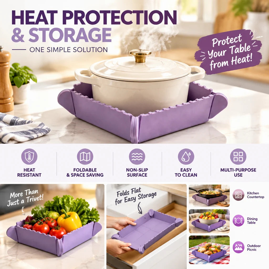🍳🧲Magnetic Silicone Trivet  | Foldable Pot Mat & Small Kitchen Tray