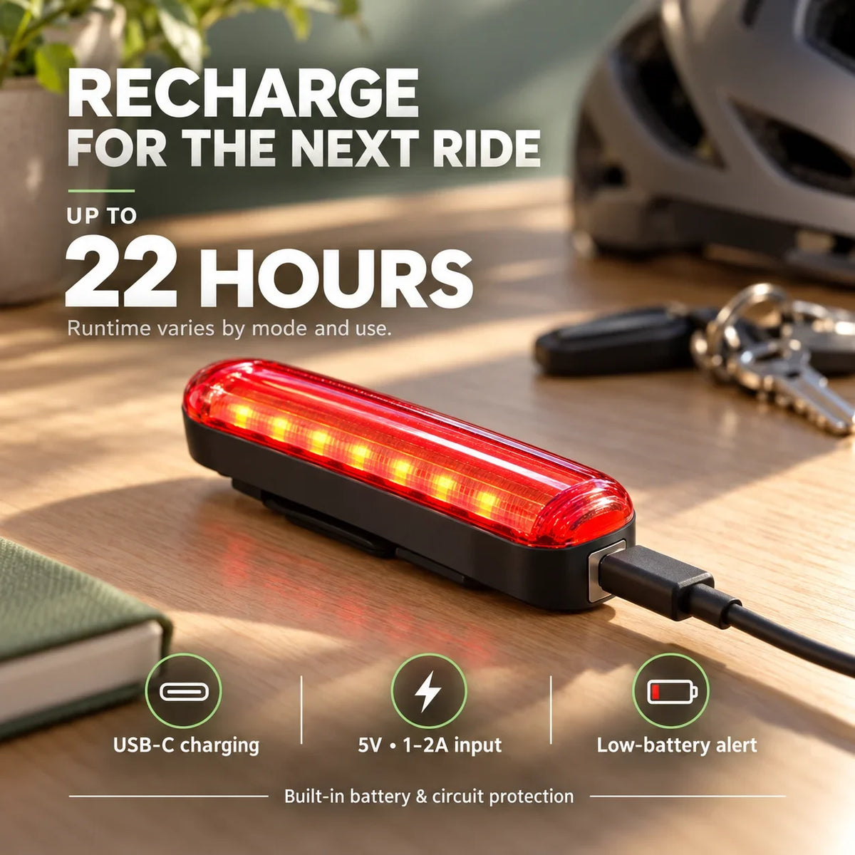 🚨 LED Bicycle Rear Light with Brake Flash | Laser Safety Zone, 22h Long Battery Life