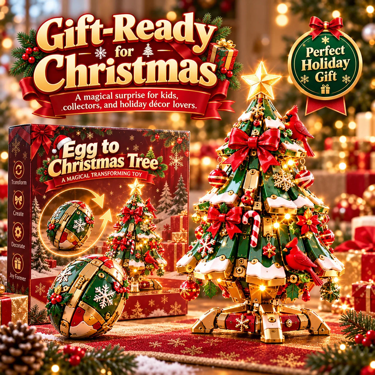 Last Day 49% Off 🔥 Egg-to-christmas Tree™ Magical Transforming Toy – Cardinal Christmas Tree Holiday Gift 🎄🎁✨