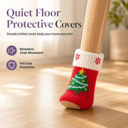 📢📢50%  Off !! ⏰christmas Knitted Chair Leg Covers With Felt Pads Non Slip Thickened Table Feet Socks Floor Protectors 4-piece Set