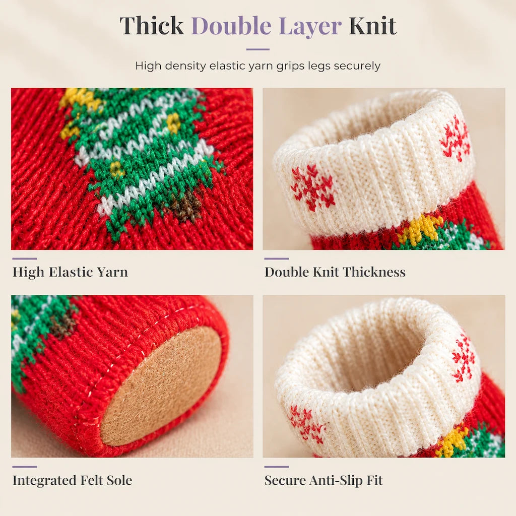📢📢50%  Off !! ⏰christmas Knitted Chair Leg Covers With Felt Pads Non Slip Thickened Table Feet Socks Floor Protectors 4-piece Set