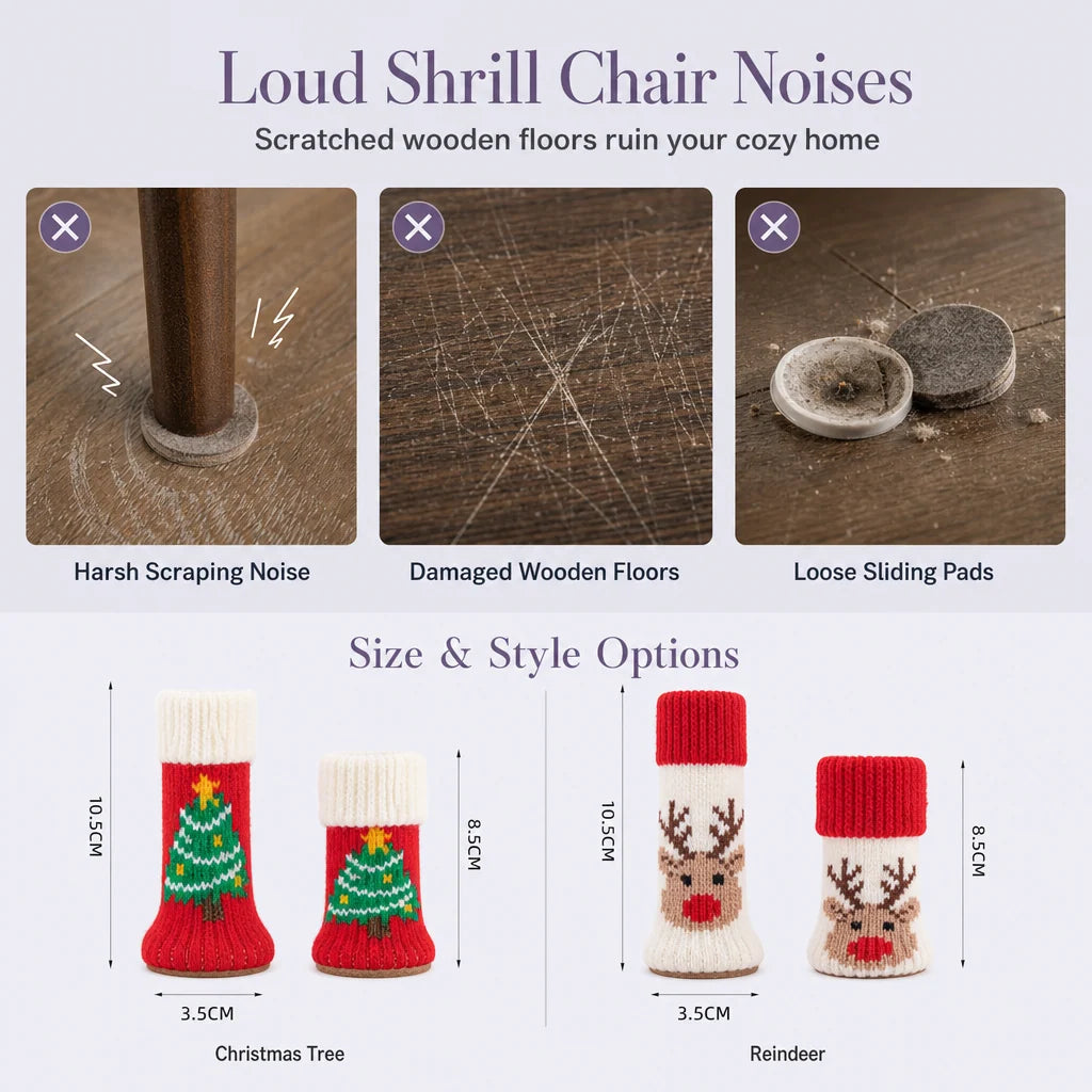 📢📢50%  Off !! ⏰christmas Knitted Chair Leg Covers With Felt Pads Non Slip Thickened Table Feet Socks Floor Protectors 4-piece Set