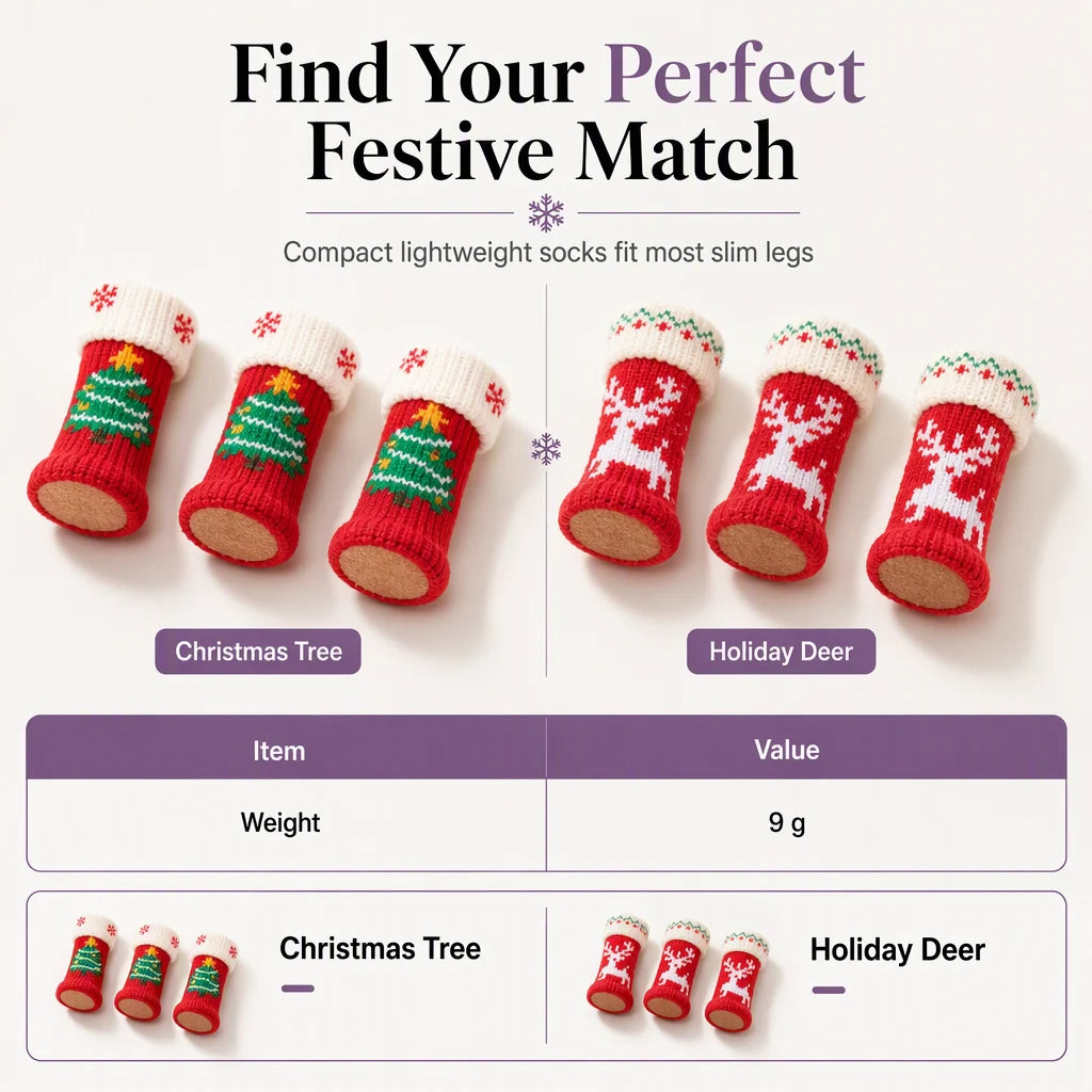 📢📢50%  Off !! ⏰christmas Knitted Chair Leg Covers With Felt Pads Non Slip Thickened Table Feet Socks Floor Protectors 4-piece Set