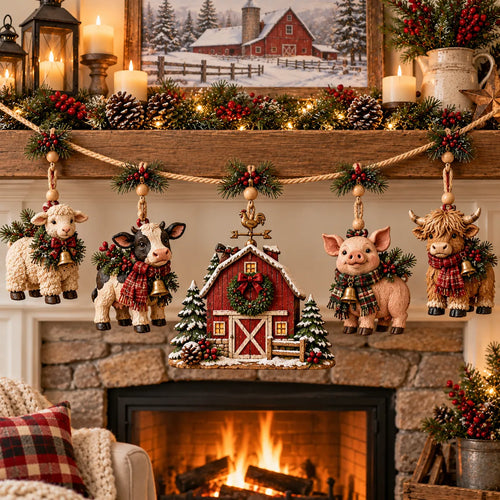 🐄 Christmas Farm Friends Hanging Mantel Garland