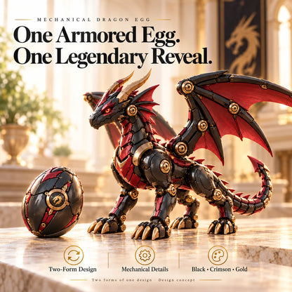 🔥🔥last Day 49% Off -🐉 Mechanical Dragon Egg – Black & Crimson Dragon With Folding Wings & Armored Details