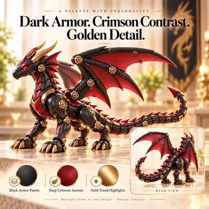 🔥🔥last Day 49% Off -🐉 Mechanical Dragon Egg – Black & Crimson Dragon With Folding Wings & Armored Details